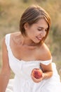 A romantic date with a beautiful girl. An evening picnic in a picturesque, uninhabited place