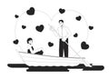 Romantic date night on lake black and white 2D illustration concept