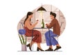 Romantic date at restaurant or cafe. Vector banner or image.