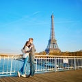 Romantic dating loving couple in Paris Royalty Free Stock Photo