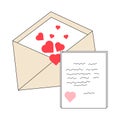 Romantic declaration of love. Open envelope, postal letter with heart. Design element
