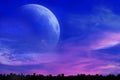 Romantic decline over the city. Mystical moon Royalty Free Stock Photo