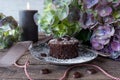 Romantic decoration with chocolate cake