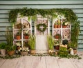 Spring Romantic decorations,with store fatade and greenery