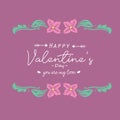 Romantic decorative of beautiful leaf and floral frame, for happy valentine greeting card design. Vector Royalty Free Stock Photo