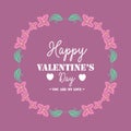 Romantic decorative of beautiful leaf and floral frame, for happy valentine greeting card design. Vector Royalty Free Stock Photo