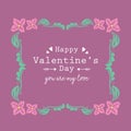 Romantic decorative of beautiful leaf and floral frame, for happy valentine greeting card design. Vector Royalty Free Stock Photo