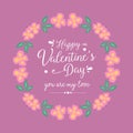Romantic decorative of beautiful leaf and floral frame, for happy valentine invitation card design. Vector Royalty Free Stock Photo