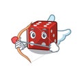 Romantic dice Cupid cartoon character with arrow and wings