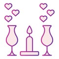 Romantic Dinner Candles flat icon. Dinner with glasses and candlelight illustration isolated on white. Wine glasses and Royalty Free Stock Photo