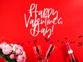 Happy valentines day red web banner with champagne Royalty Free Stock Photo