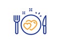 Romantic dinner line icon. Valentines day food sign. Vector