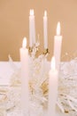Romantic luxury table decor candlestick candles flame Royalty Free Stock Photo