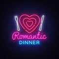 Romantic Dinner Neon Logo Vector. Romantic Dinner neon sign, design template, modern trend design, night neon signboard Royalty Free Stock Photo