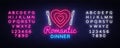 Romantic Dinner Neon Logo Vector. Romantic Dinner neon sign, design template, modern trend design, night neon signboard Royalty Free Stock Photo