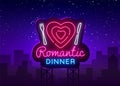 Romantic Dinner Neon Logo Vector. Romantic Dinner neon sign, design template, modern trend design, night neon signboard Royalty Free Stock Photo