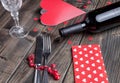 Romantic dinner set on wooden background Royalty Free Stock Photo