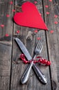 Romantic dinner set on wooden background Royalty Free Stock Photo