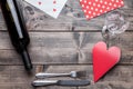 Romantic dinner set on wooden background Royalty Free Stock Photo