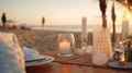 Romantic dinner setting on the beach at sunset Royalty Free Stock Photo