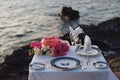 Romantic dinner setting for two overlooking the ocean at a luxury resort, Kona, Hawaii Royalty Free Stock Photo