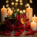 Romantic dinner setup with candles and wine glasses isolated on white background Royalty Free Stock Photo