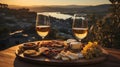Romantic dinner sunset and river in the background. AI Generated. Royalty Free Stock Photo