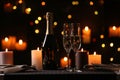 Romantic dinner table setting with burning candles Royalty Free Stock Photo