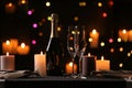 Romantic dinner table setting with burning candles Royalty Free Stock Photo