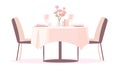 Romantic Dining Table With Flowers, Romantic Dinner for Two, Pink, Vector Royalty Free Stock Photo