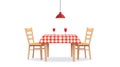 Romantic Dinner Table Setting Red Checked Tablecloth, Two Chairs, Wine Glasses, Pendant Light Royalty Free Stock Photo