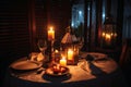 A romantic dinner table for two with candlelight created with generative AI technology Royalty Free Stock Photo