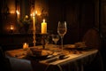 romantic dinner for two, with candlelight and fine dining setting Royalty Free Stock Photo