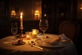 romantic dinner for two, with candlelight and fine dining setting Royalty Free Stock Photo