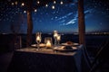 romantic dinner for two, with candlelight and starry sky overhead Royalty Free Stock Photo