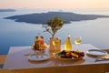Romantic dinner for two at sunset.Greece, Santorini Royalty Free Stock Photo