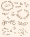 Romantic doodle elements