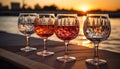 Romantic dusk, wineglass on table, nature luxury generated by AI Royalty Free Stock Photo