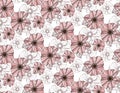 Romantic dusty pink flowers in a vector seamless pattern repeat