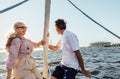 Romantic elderly couple sitting on a yacht Royalty Free Stock Photo