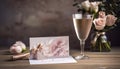 Romantic and elegant design with a floral illustration and a champagne glass accessory