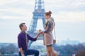 Romantic engagement in Paris Royalty Free Stock Photo