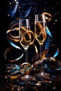 romantic escape in Paris, new year eve wine in the evening, glasses of champagne on Christmas background, glass wine at sunset