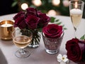 Romantic evening champagne roses Valentines Day.
