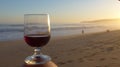 Romantic evening mood with a glass of red wine at the sea Royalty Free Stock Photo