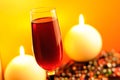 Romantic Evening - Red Wine and Burning Candles Royalty Free Stock Photo