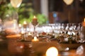 A romantic evening in the restaurant, candle decoration set table Royalty Free Stock Photo