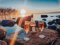 A romantic evening by the sea and two glasses of wine Royalty Free Stock Photo