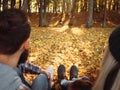 Romantic fall leisure couple autumn landscape scene Royalty Free Stock Photo