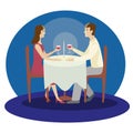 Romantic family dinner. Valentines dinner. Flat vector isolated illustration